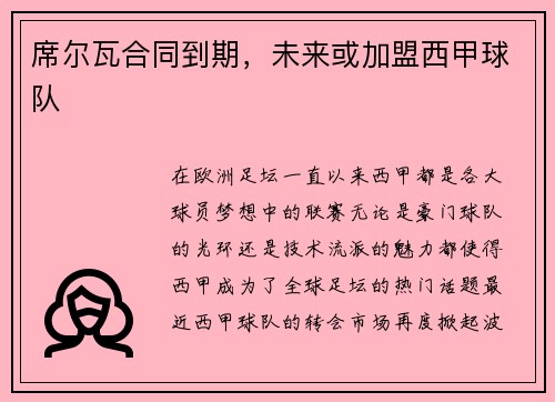 席尔瓦合同到期，未来或加盟西甲球队